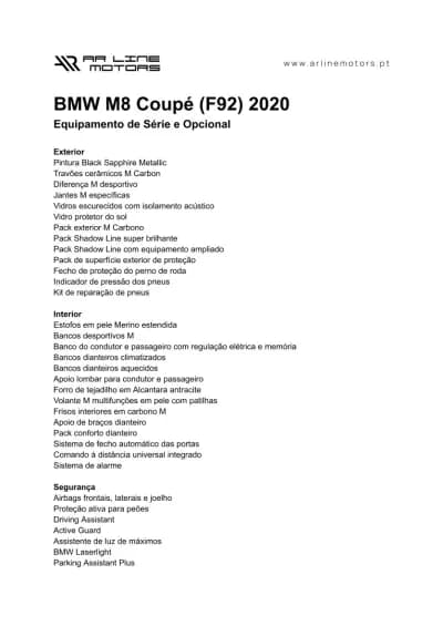 Sell BMW M8 2020 - 119950 EUR, 65000 km - AUTO.MOTO.pt