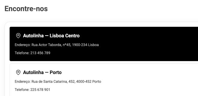 Localizações e contactos na página do stand